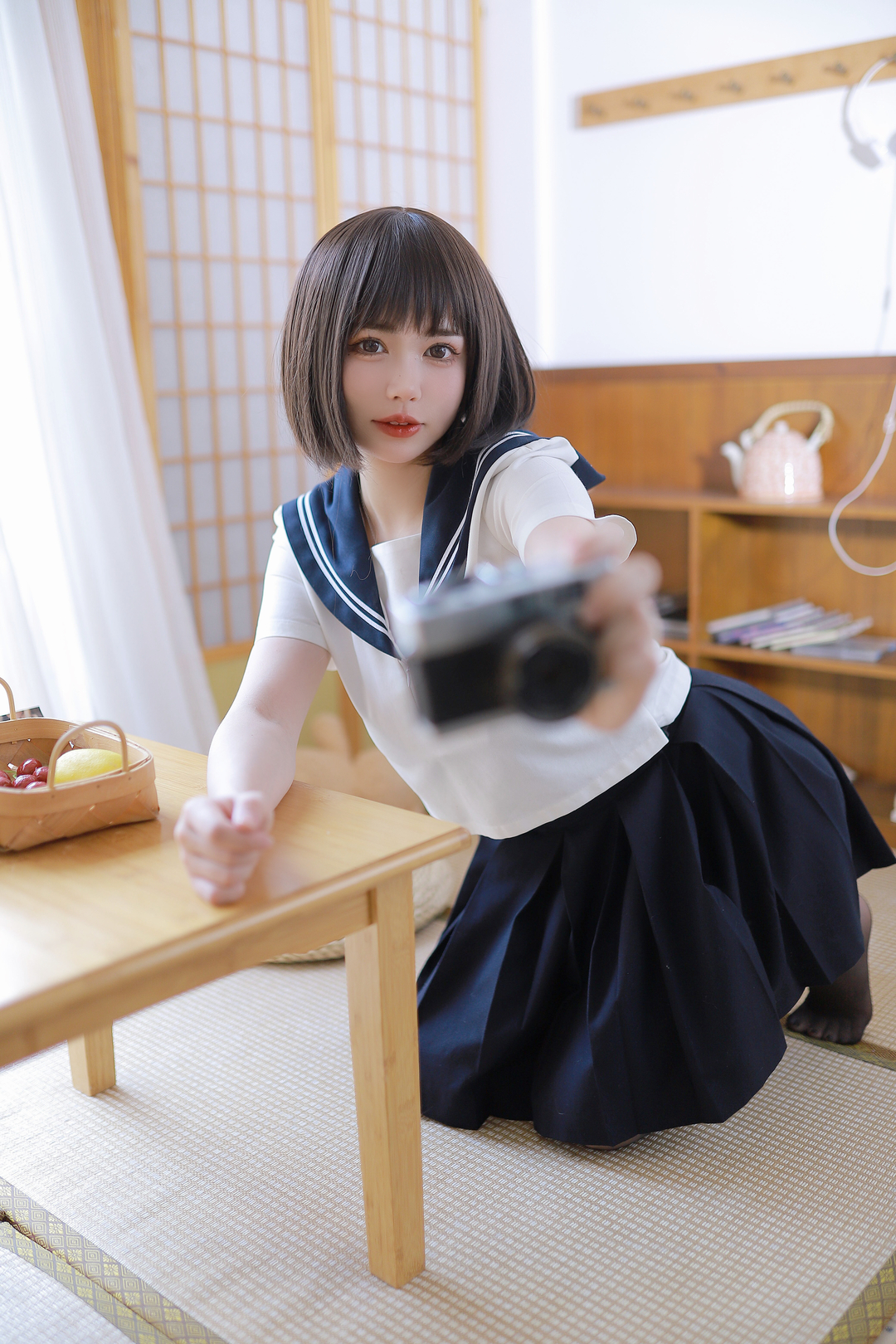 图片[3]-Tina很妖孽呀的《绳艺JK》自拍，短发少女的日式浪漫-爱看兔
